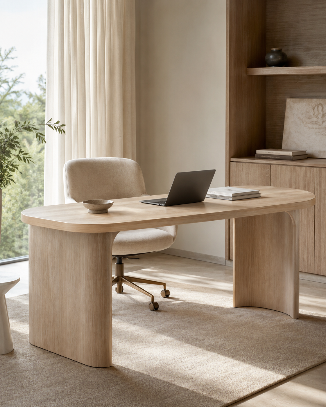 Skinbloomnest™ Light Oak Curved Office Desk