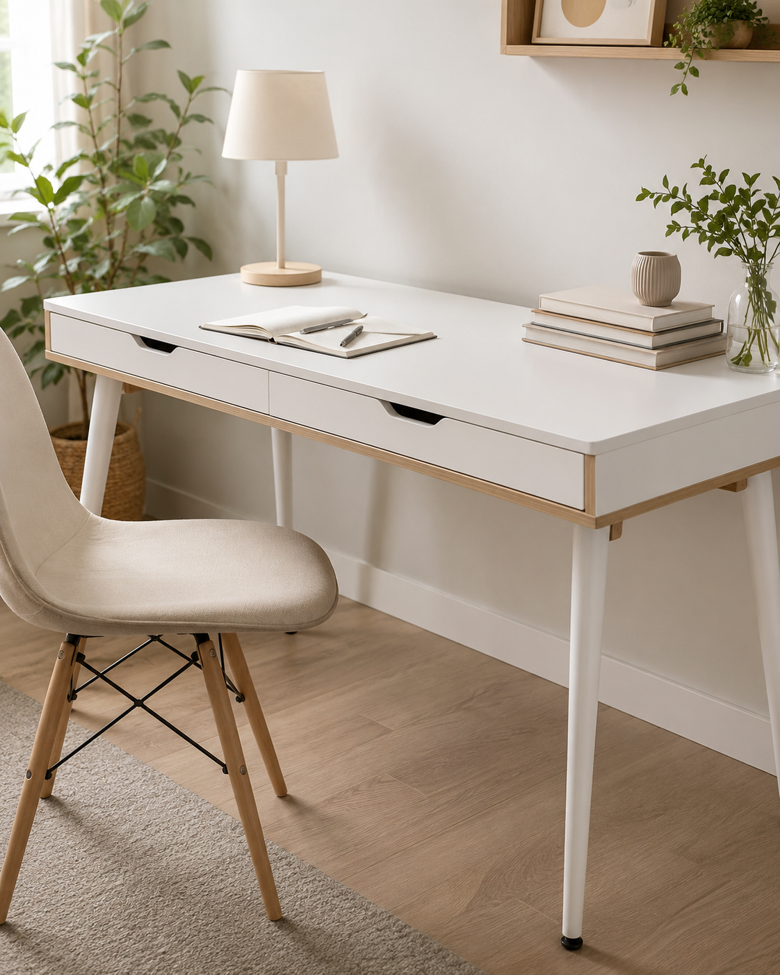Skinbloomnest™ White Desk with Storage Drawers