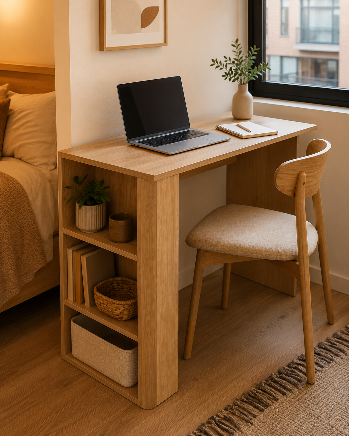 Skinbloomnest™ Compact Desk with Side Shelves