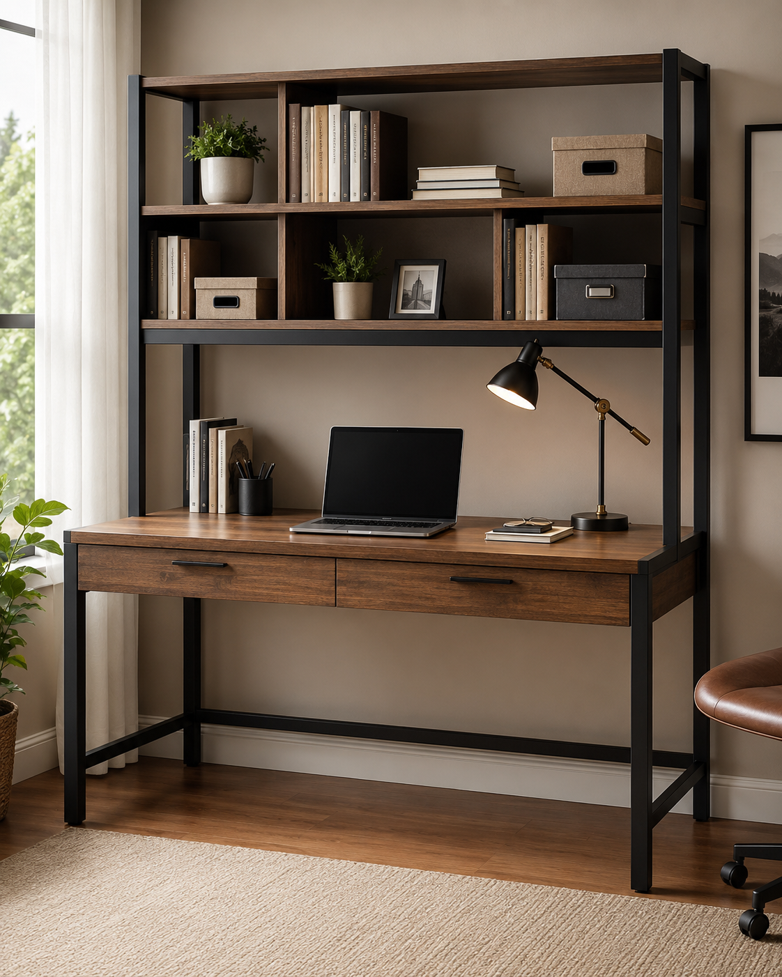 Skinbloomnest™ Desk with Hutch and Drawers